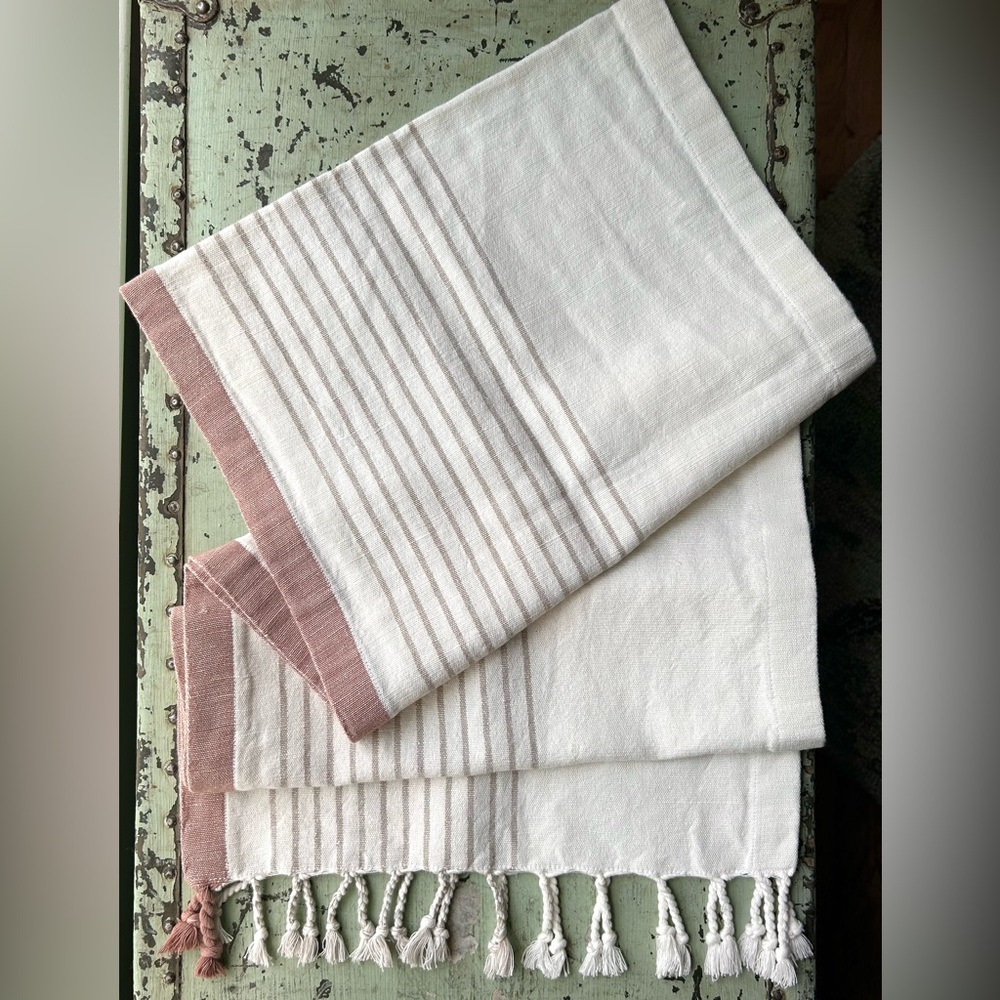 Hearth & Hand by Magnolia linen table runner cottage farmhouse beige tan fringe